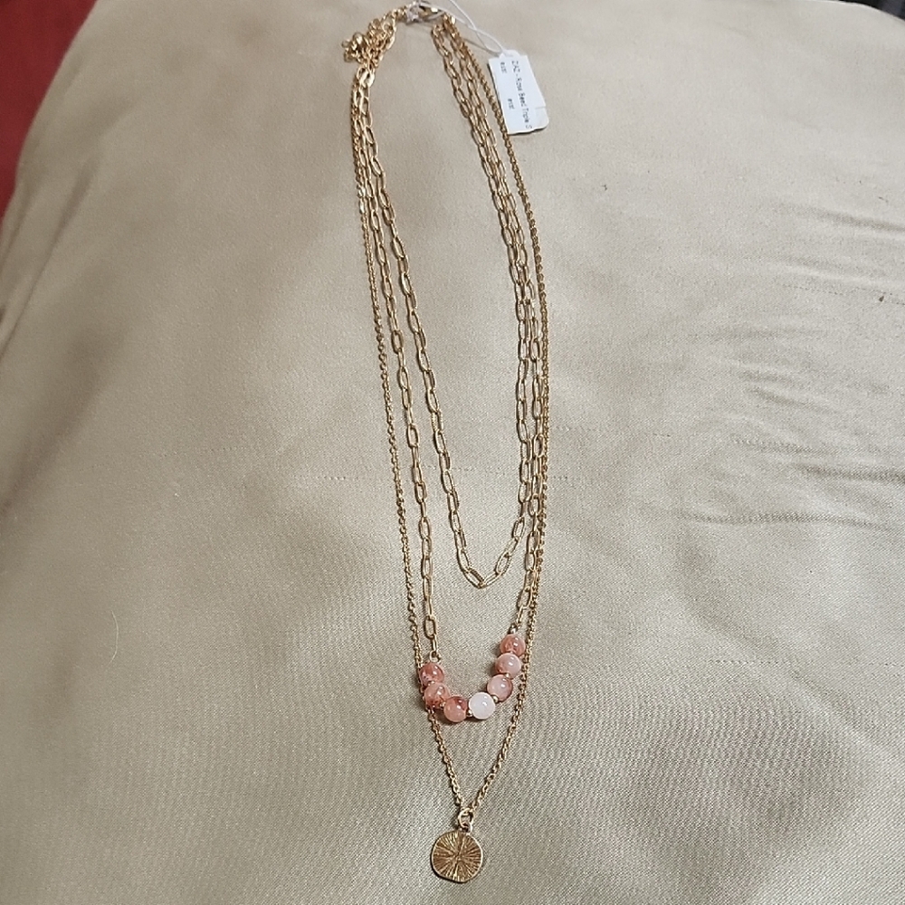 Gold and Pink Layered Necklace with Delicate Chains